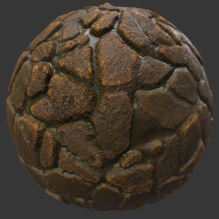 Flat Cobble with Moss 1 PBR Material - Free Texture Download